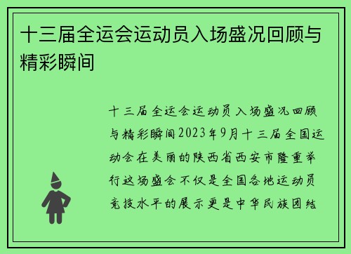 十三届全运会运动员入场盛况回顾与精彩瞬间